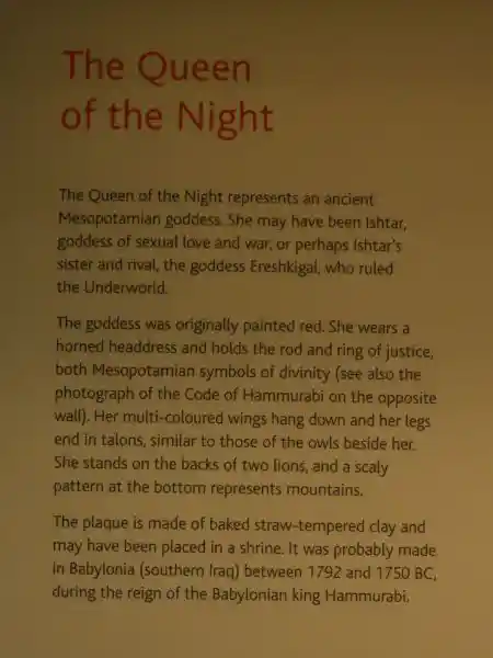 The Queen of the Night - Representation of an ancient Mesopotamian goddess